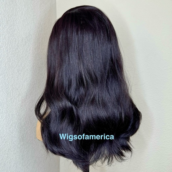 Burgundy wig  medium length lace front side part wavy layered 16 inch  Heat ok
